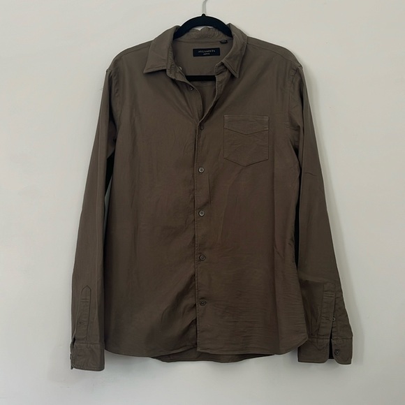 All Saints Olive Green Fleece Button Down - Picture 2 of 4